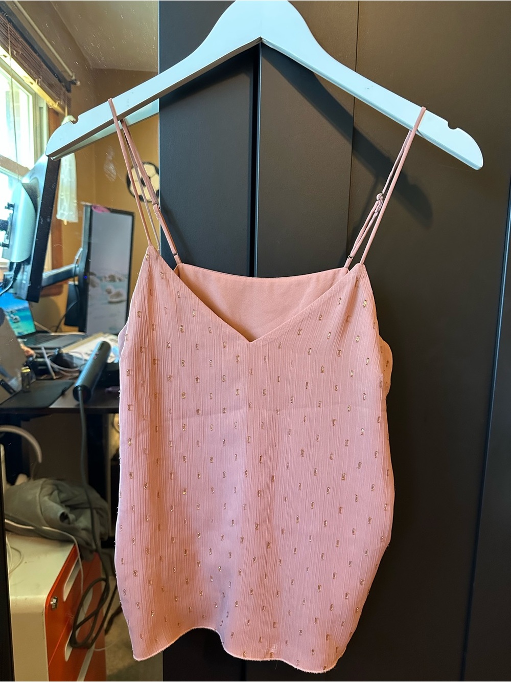 Express Blush Pink Metallic Clip Dot Cold Shoulder Cami Blouse Women’s XS